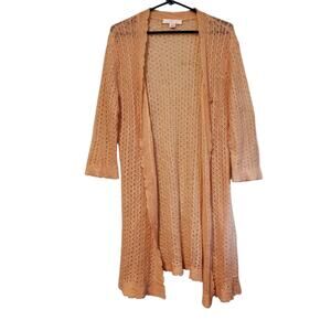 Vintage Y2K Victoria's Secret Peach Open Front Knit Sheer Long Cardigan - M/L